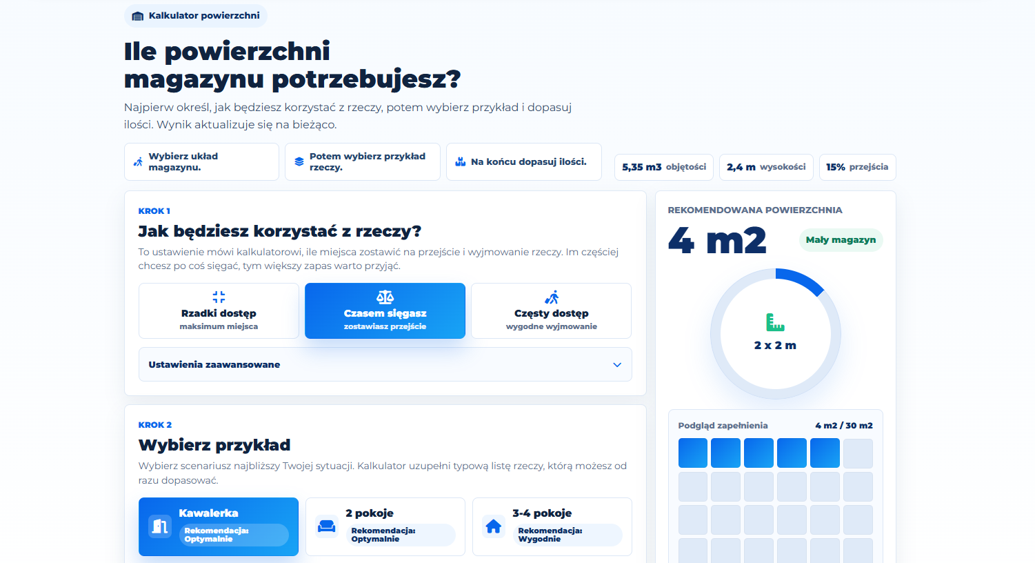 Jak dobrać powierzchnię magazynu self storage? Skorzystaj z kalkulatora StorageBook